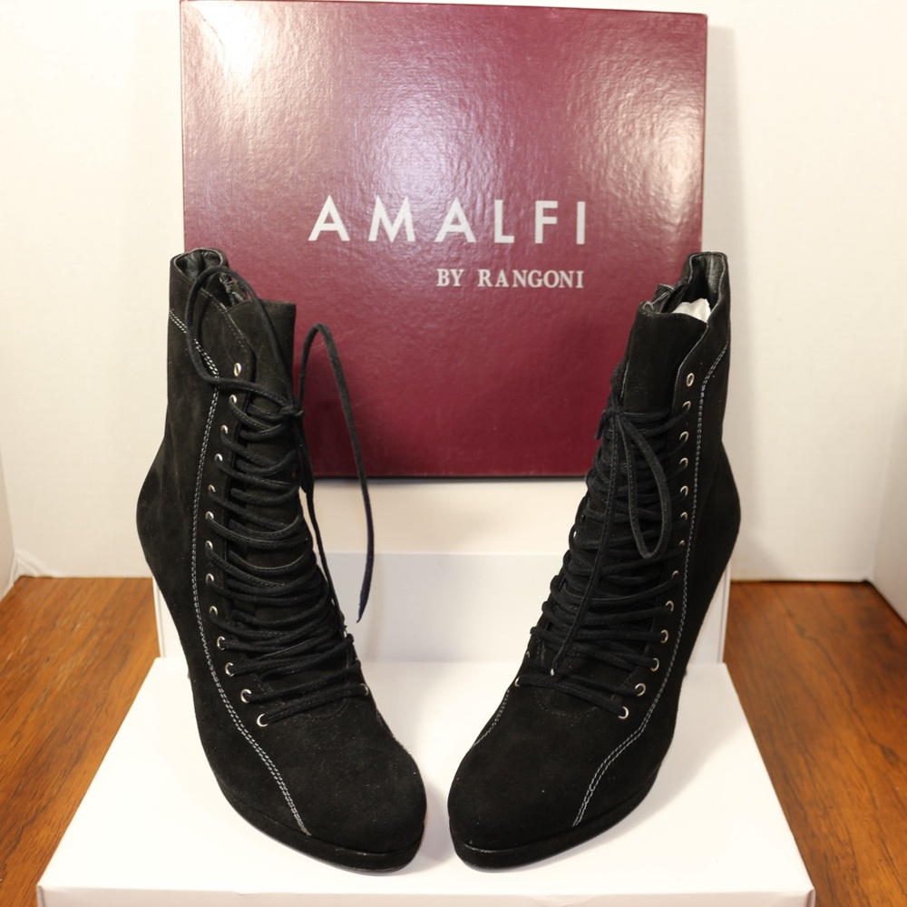 NEW Amalfi Blk Suede Laced Ankle Boot Heels 6.5M. Originally $325. Asking $70.